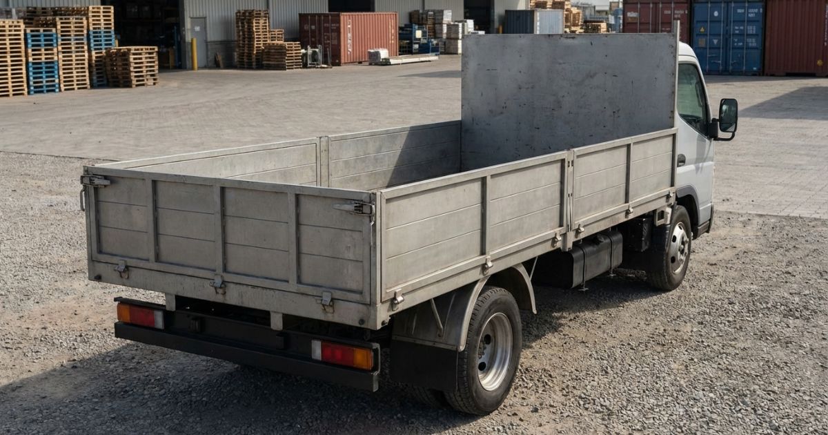 平ボディトラックの荷台周囲にあるあおりの位置と存在感が伝わる写真風イメージ