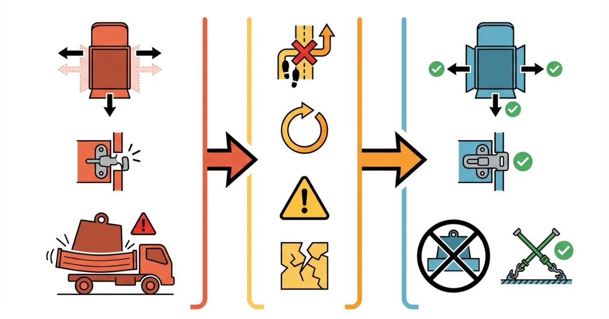 あおりの確認不足で起きる失敗例とリスク回避を示す文字なし図解