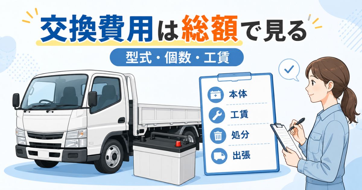 トラックのバッテリー交換費用を本体だけでなく型式・個数・工賃込みの総額で確認する図解