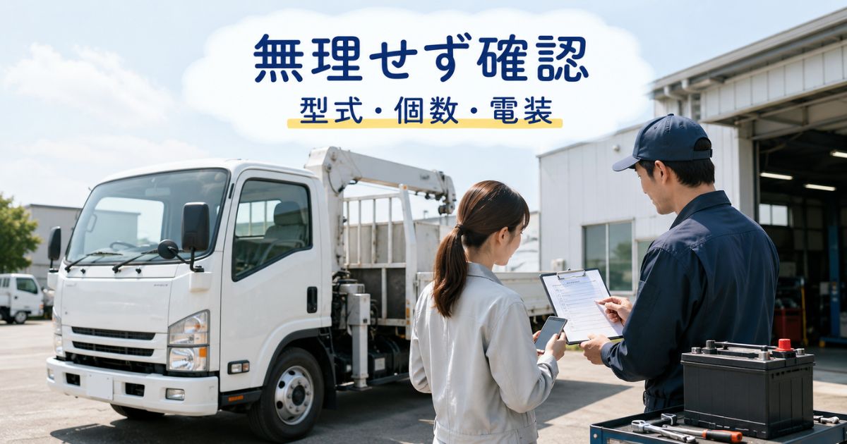 ユニック車やトラックのバッテリー交換前に型式・個数・電装を整備担当者へ確認する相談画像