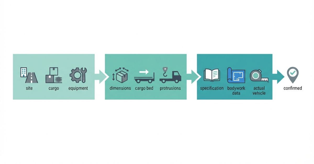 用途条件から図面チェックと照合までの判断手順を示す図解