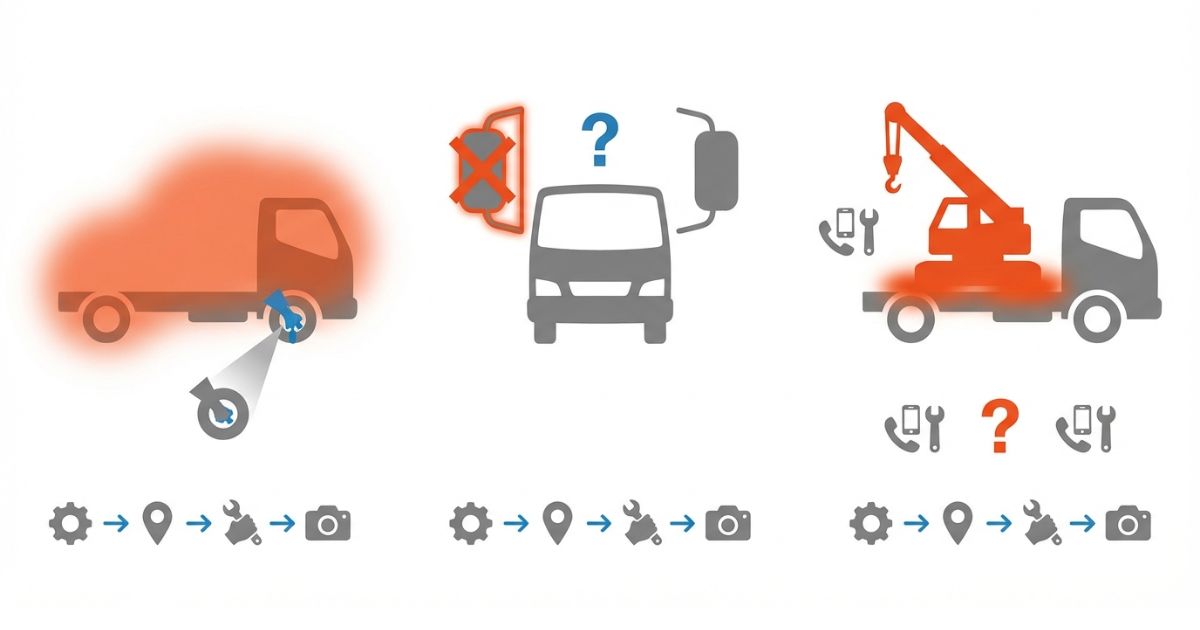 俗称や左右抜けや架装混同で伝達ミスが起きる失敗パターンを示す図解