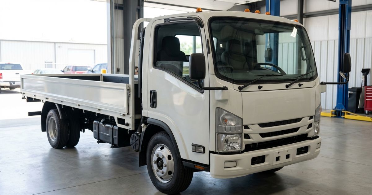 トラック整備工場でブレーキフルード点検を行う雰囲気の写真イメージ