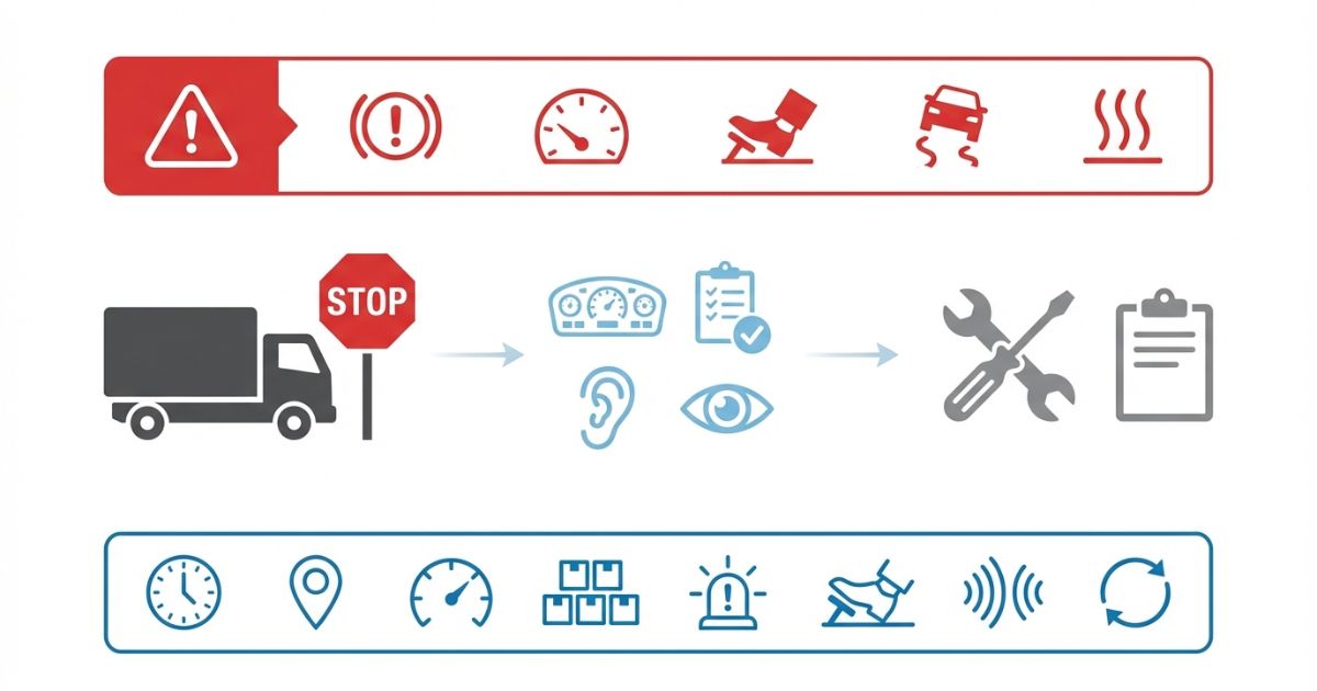 ブレーキが効かない時の初動対応と運行不可ラインを示す図解