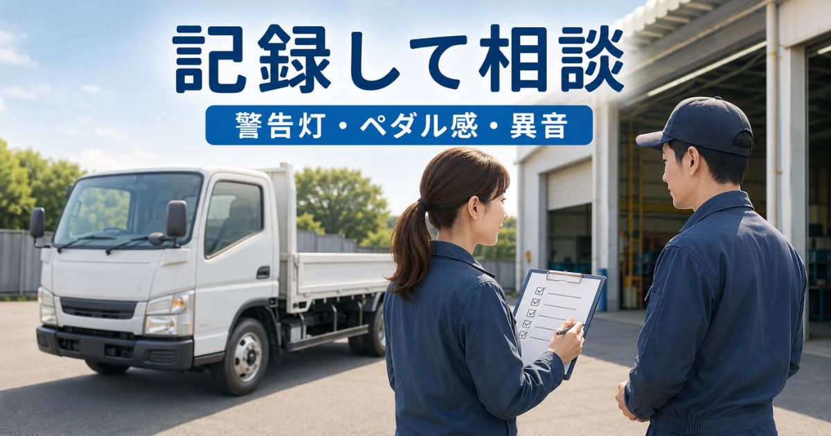 ブレーキ不調の症状を記録して整備担当者へ相談する様子