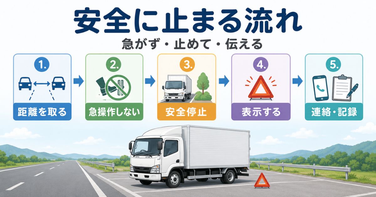 ブレーキの効きが悪い時の安全停止までの流れを示すフロー図