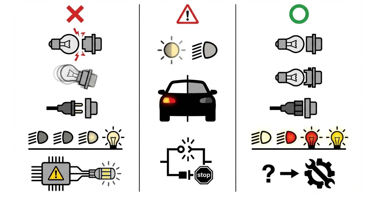 電球交換の失敗例とリスク回避の図解（規格違い・固定不足・確認漏れ・外注判断）
