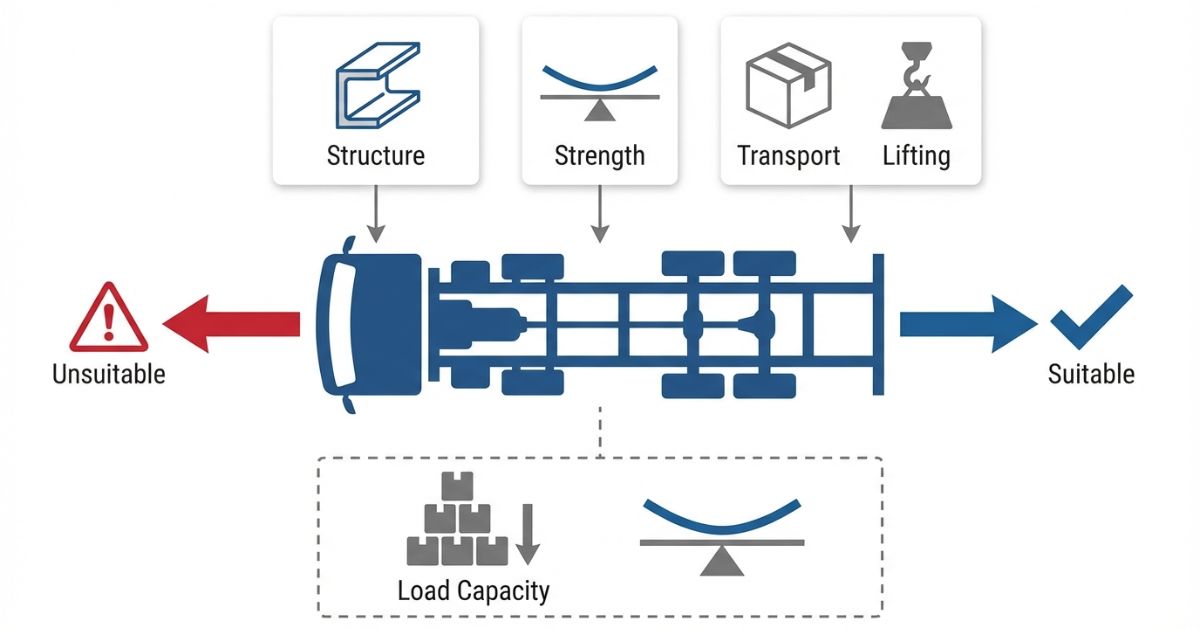 作業内容と積載・作業性を一次判断にしてキャブを選ぶ流れを示す文字なし図解