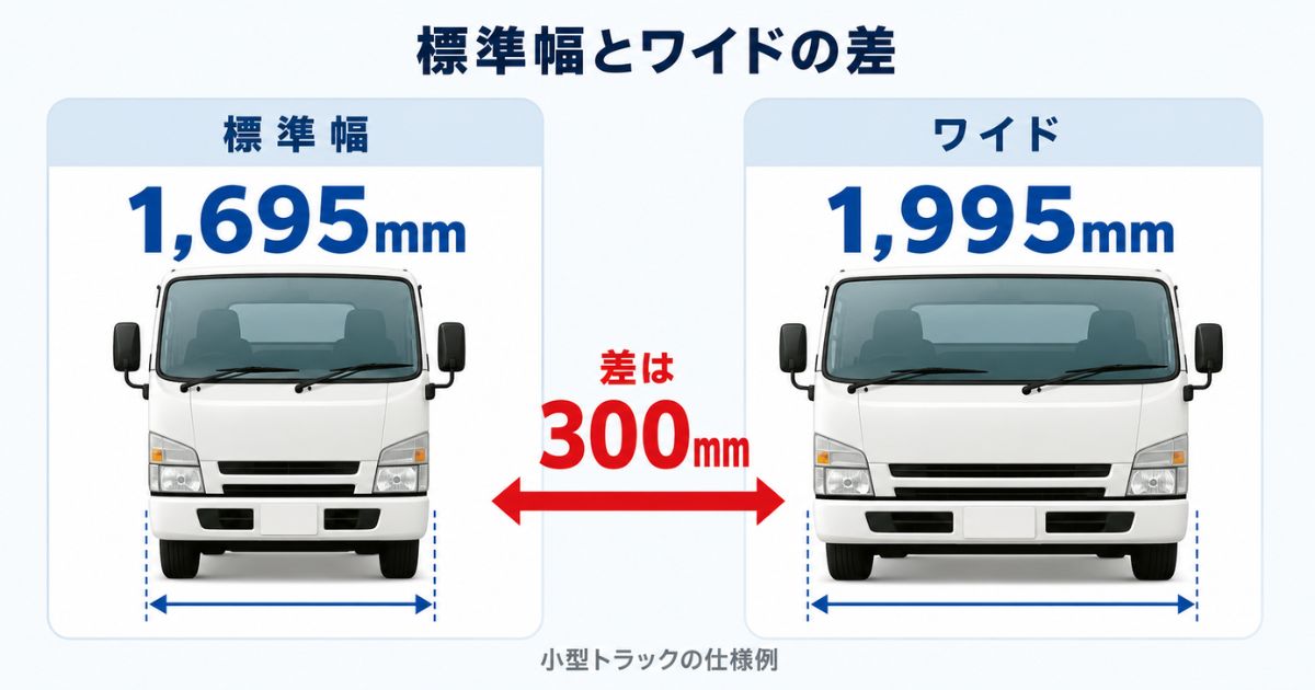 標準幅1,695mmとワイド1,995mmの差300mmを比較した図解