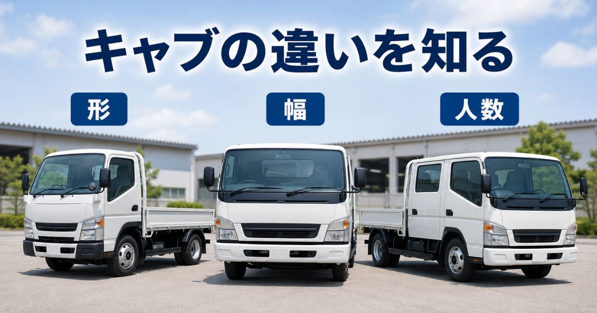 標準幅・ワイド・ダブルキャブの違いを3台の汎用トラックで比較したアイキャッチ