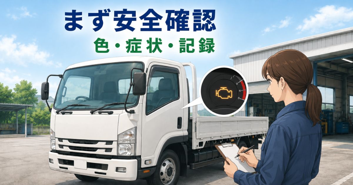 トラックのチェックランプ点灯時に安全確認と記録相談を促すアイキャッチ画像