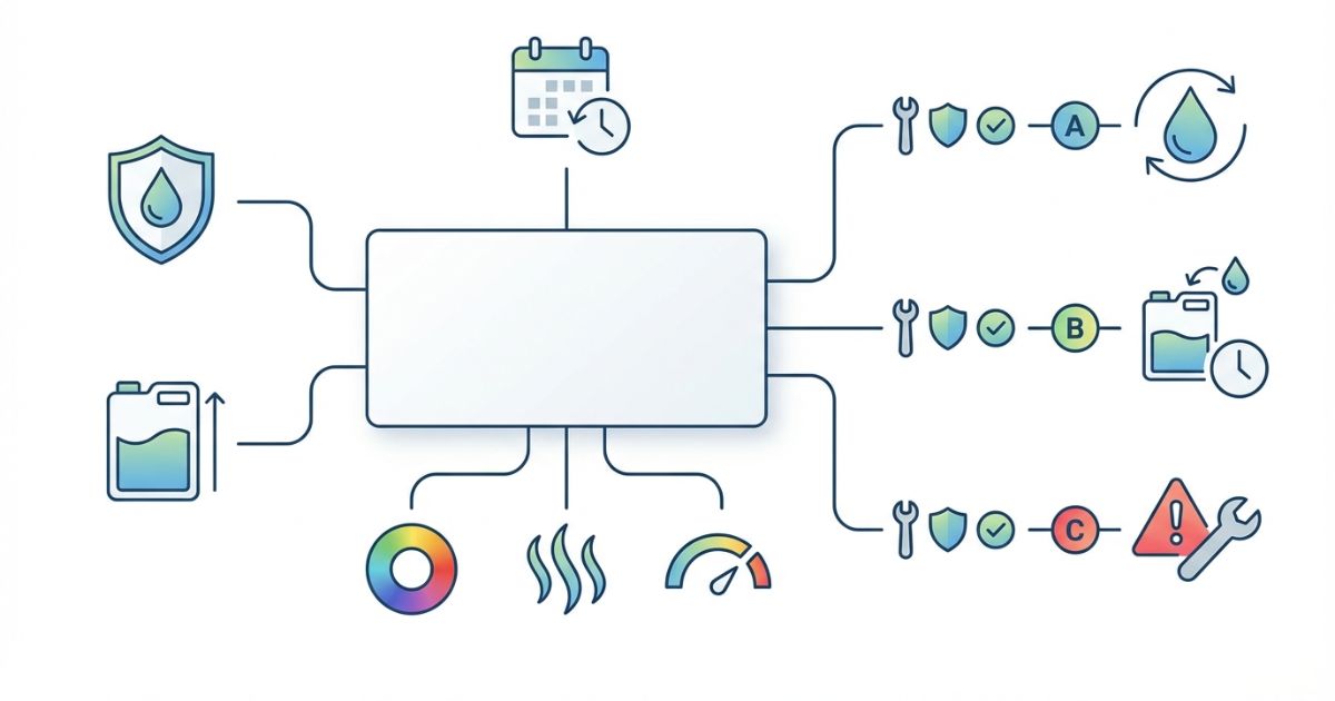冷却水の交換と補充と点検優先を分ける判断軸の文字なし図解