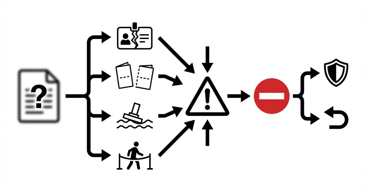 分解・組立でやってはいけない条件不足と中止判断の分岐を示す文字なし図解