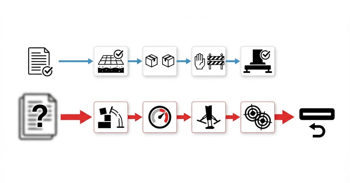 架設作業で止まりやすい失敗要因と回避の分岐を示す文字なし図解