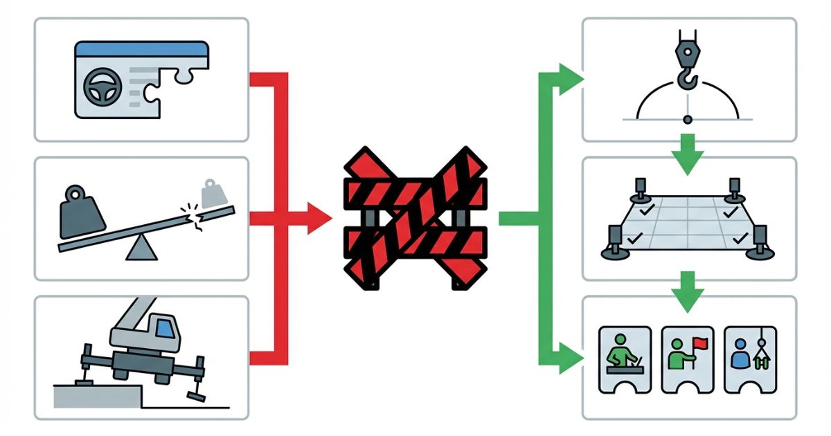 免許の混同や条件未確認で起きる失敗を回避手順で示す文字なし図解