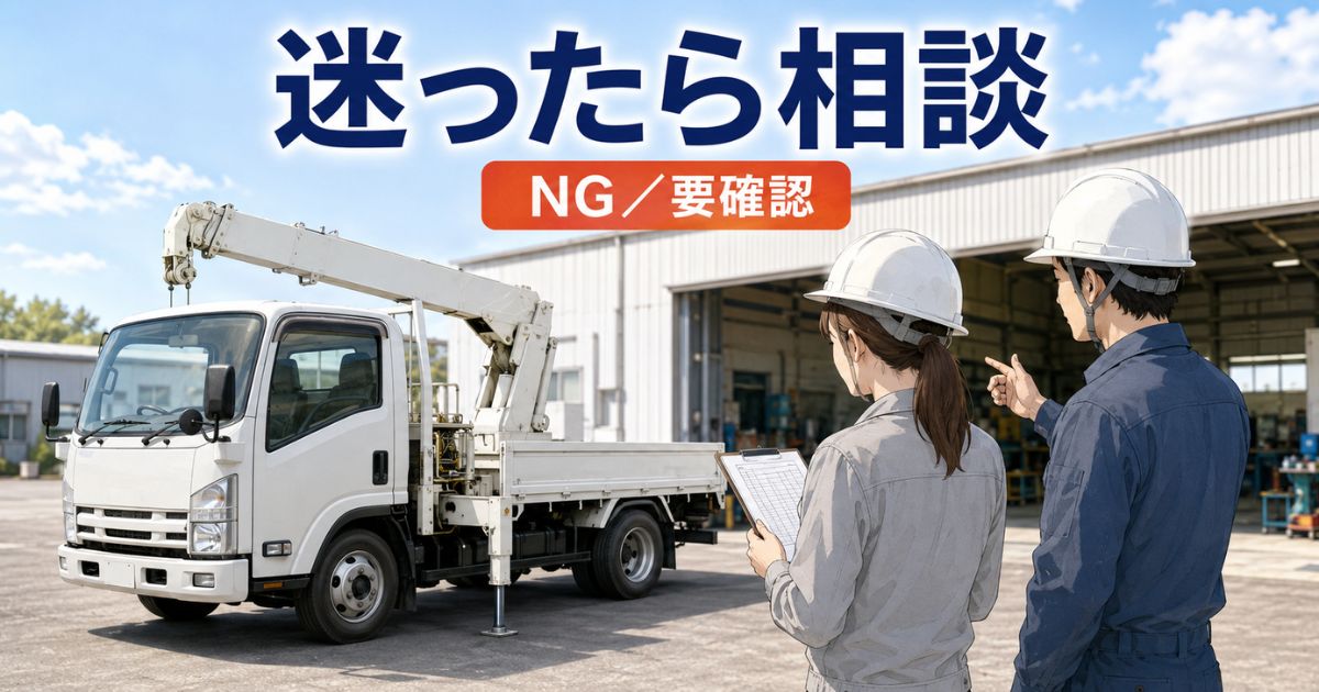 点検で異常があるときに記録を持って整備担当者へ相談する場面の写真風画像
