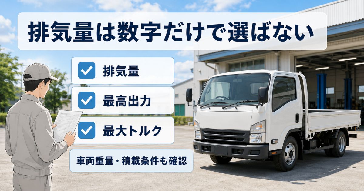 トラックの排気量だけでなく最高出力・最大トルク・車両重量・積載条件を確認する考え方