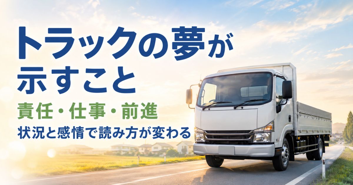 淡い光の道路を進むトラックと責任・仕事・前進という夢占いの主な意味
