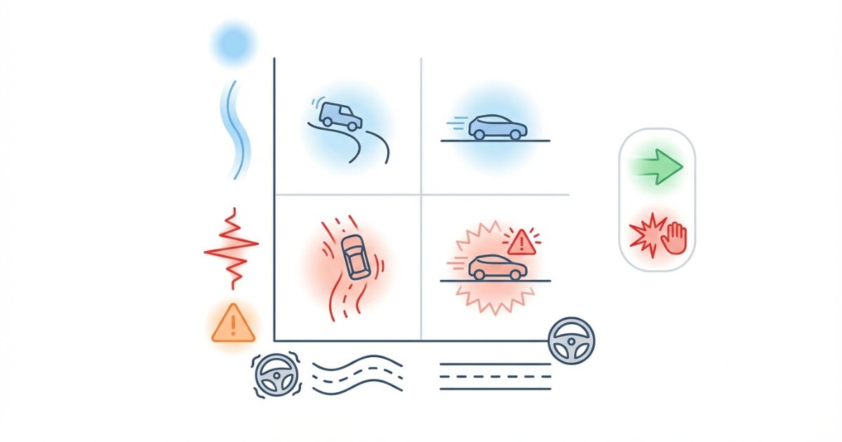 運転のコントロール感と安心不安で状態を整理する判断軸マトリクス図解
