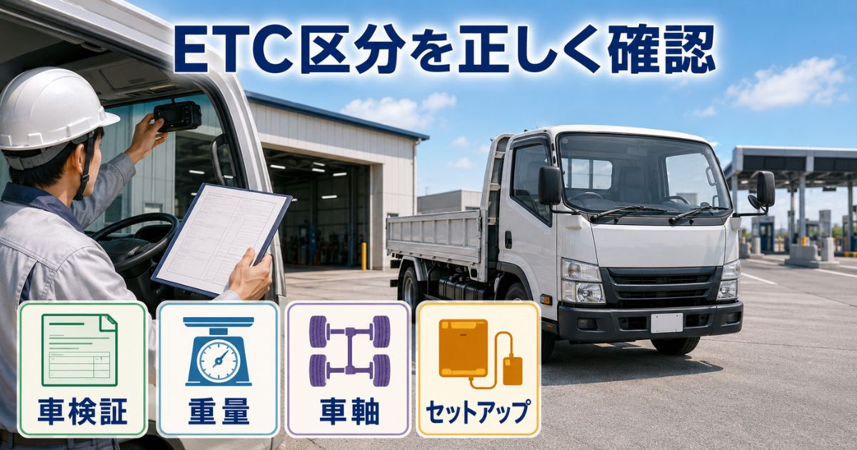 ETC車種区分を車検証・重量・車軸・セットアップで確認するトラックと担当者