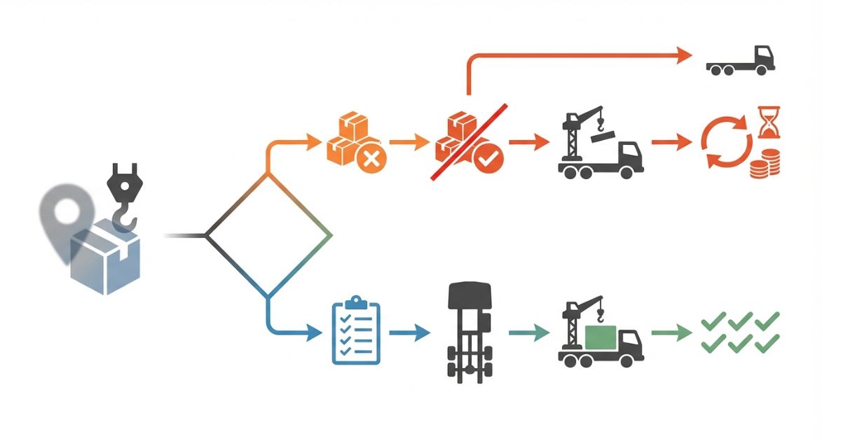 積載量だけで判断する失敗分岐と回避手順を示す文字なし図解