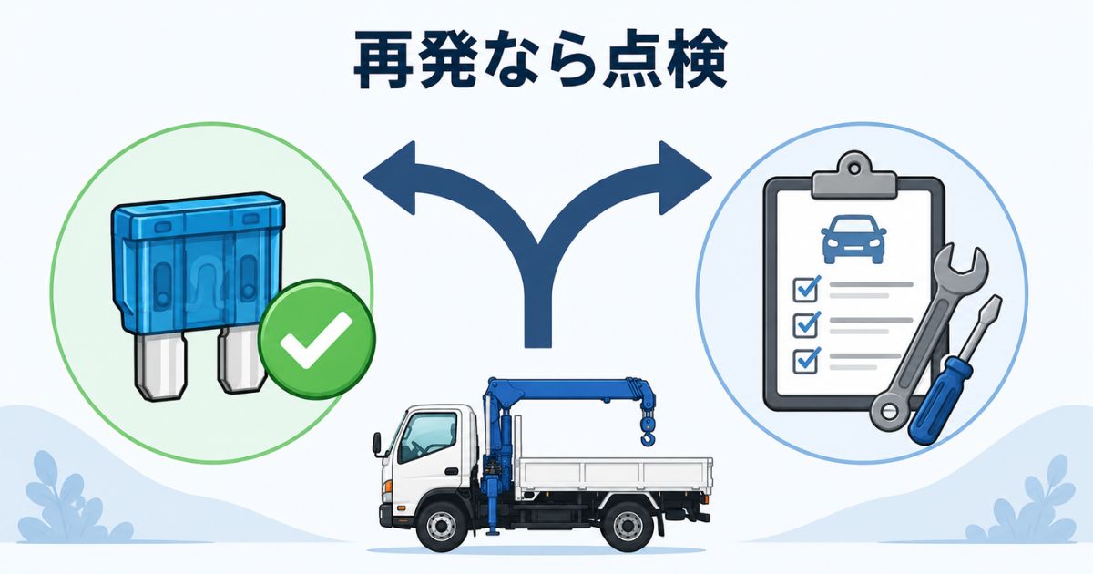 ヒューズ切れが再発した場合に点検へ切り替える判断軸の図解