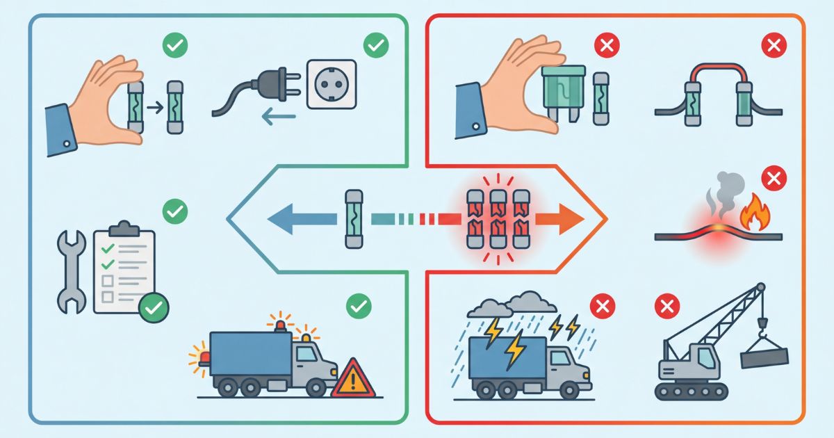 ヒューズ再発時に現場でできることと止めるべき行為を整理した図解