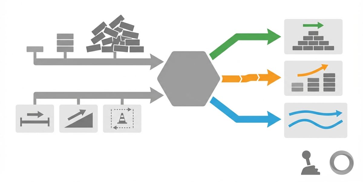 ギア選択は重さと作業条件で決めることを示す文字なし図解