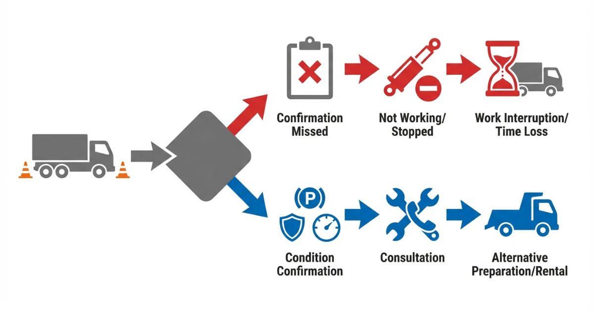PTOの確認漏れや条件未達による失敗分岐を示す文字なし図解