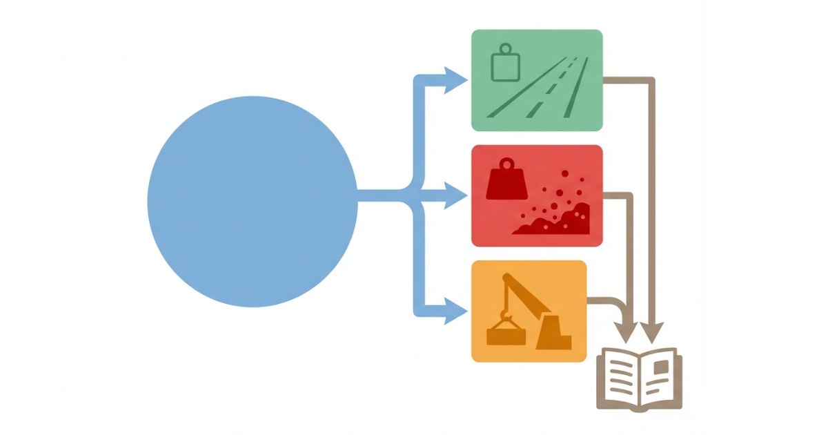 メーカー基準を起点に使用条件で点検周期を調整し記録で固定する流れを示す文字なし図解