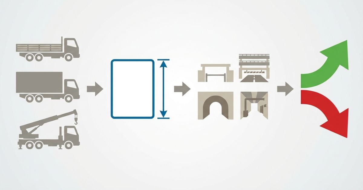 目安から車検証の全高で確定し現場・ルート条件と照合して判断する流れの図解