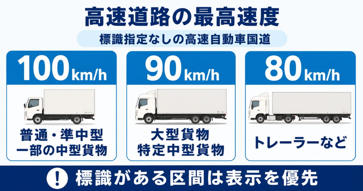 高速自動車国道でのトラックの最高速度100km/h・90km/h・80km/hを車両区分別に比較