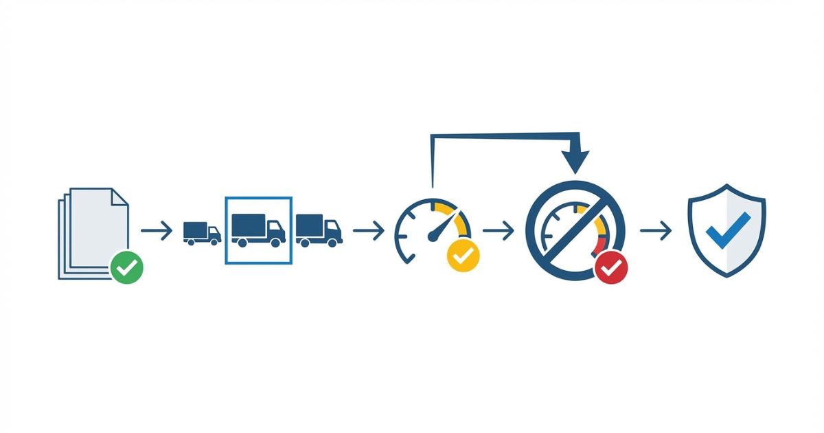 車両区分の確定から標識優先までを4手順で示す文字なし図解