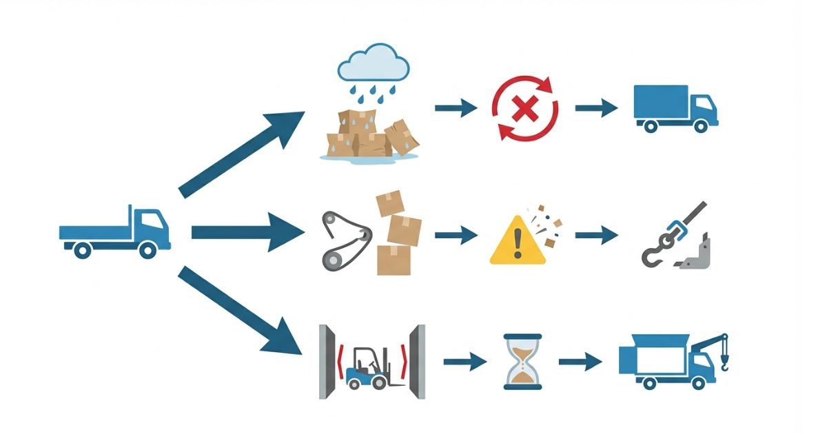 平ボディ選定で起きがちな失敗例と回避の分岐を示す文字なし図解