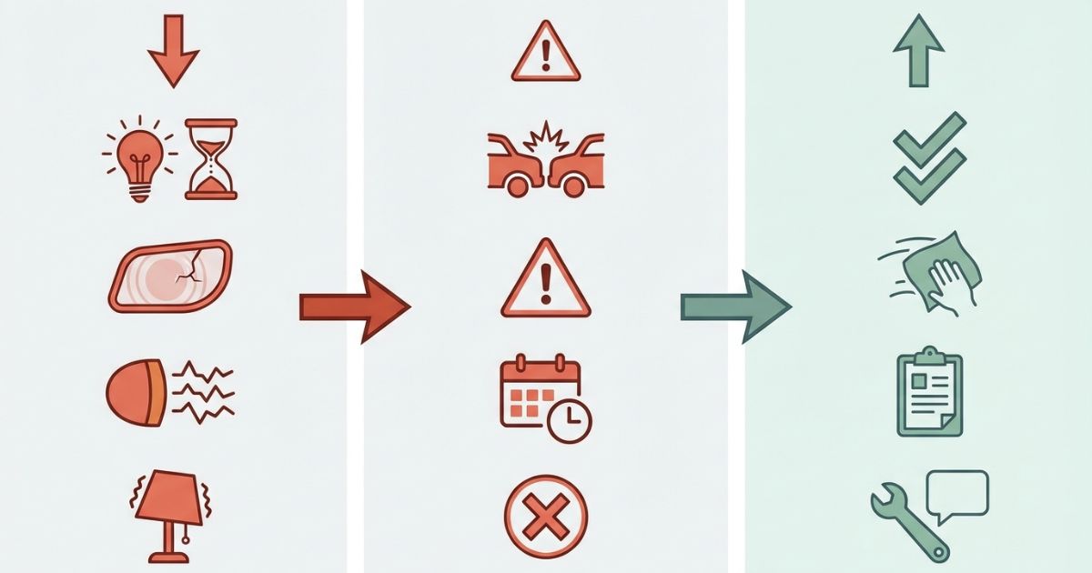灯火点検の失敗例とリスクと回避策を図形で整理した図解