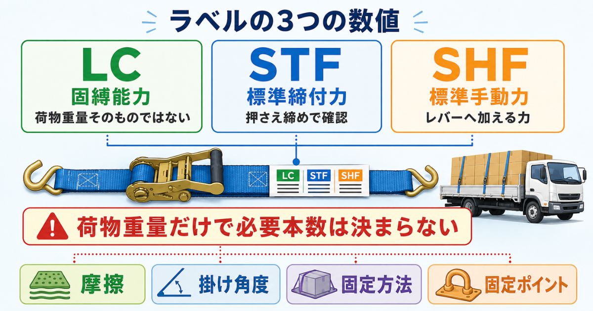 ラッシングベルトのLC・STF・SHFの意味と必要本数を判断する条件を整理した比較図解