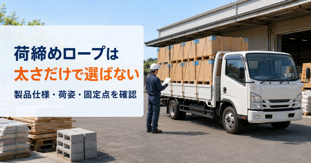 平ボディトラックの荷締めロープを製品仕様や荷姿、固定ポイントから確認する作業担当者