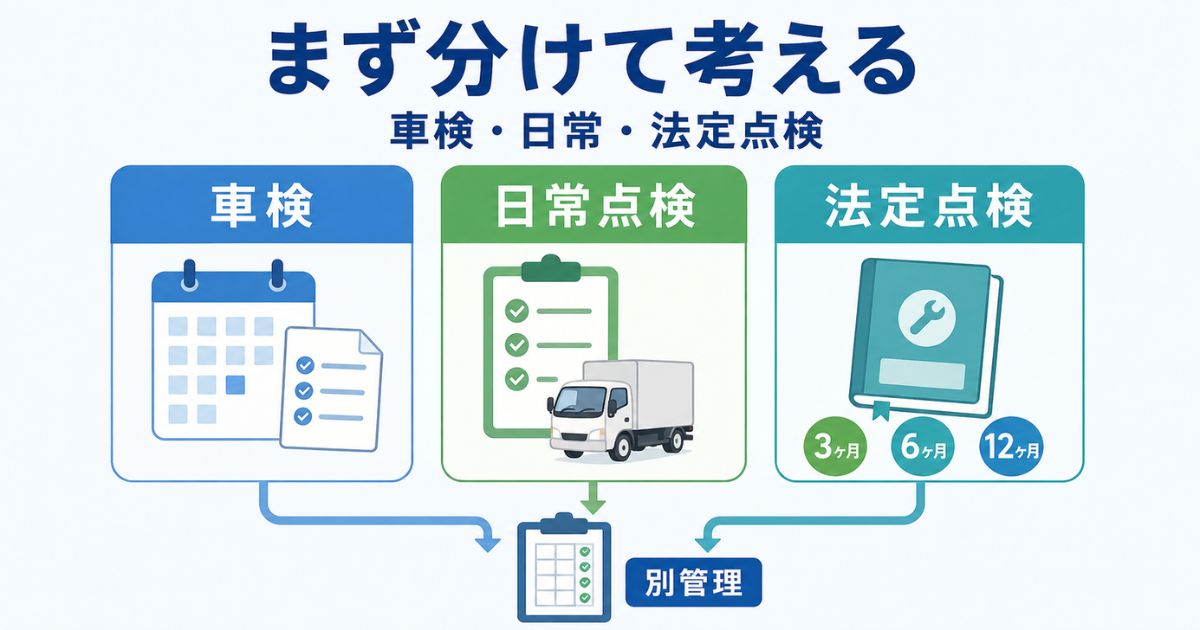 車検と日常点検と法定点検を分けて整理した図解