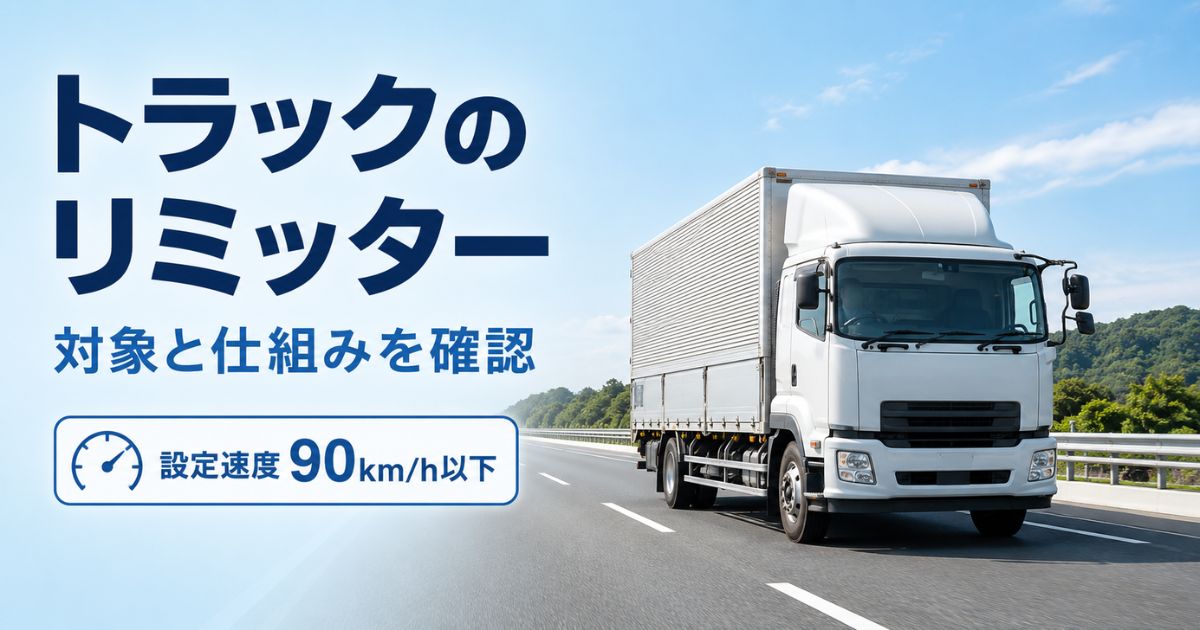 高速道路を安全に走るトラックと設定速度90km/h以下を示したアイキャッチ