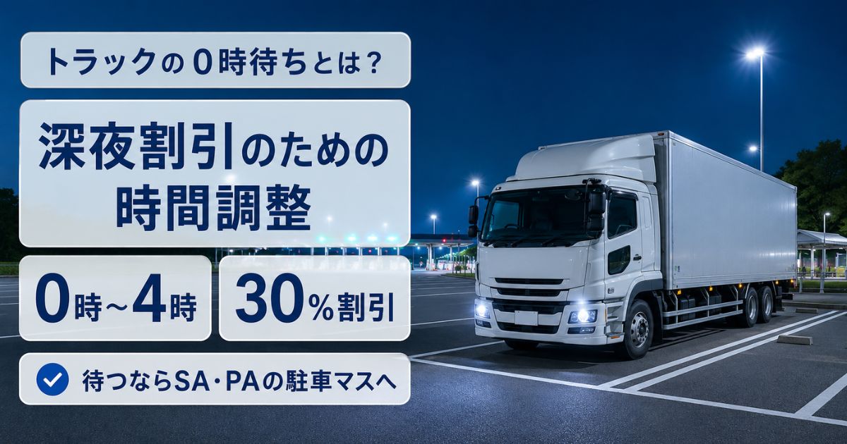 深夜割引の0時待ちをSA・PAの所定の駐車マスで安全に行うトラック