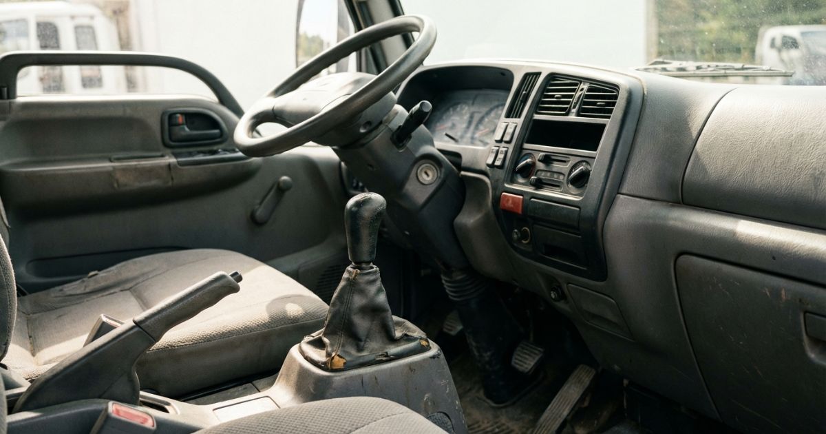 トラック運転席のシフト周りでミッションのテーマを伝える写真