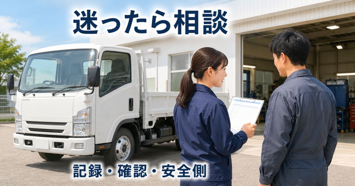 トラックのオイル交換費用や作業可否で迷ったときに見積書と整備記録を持って整備担当者へ相談する画像