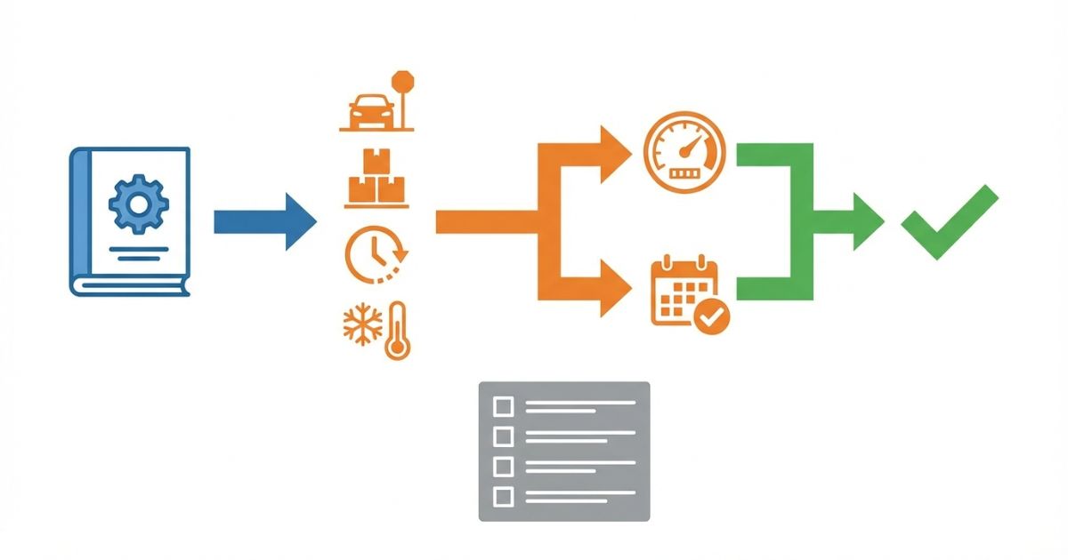 メーカー推奨を上限に使用条件で前倒しし早い方で交換する判断フロー図