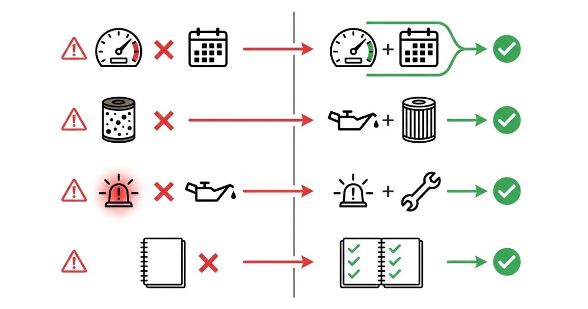 距離だけ判断や記録不足などの失敗と回避策を対比した図解