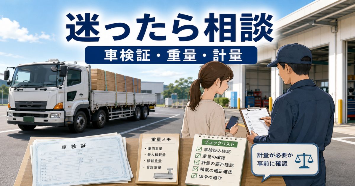 積載オーバーが不安なときに車検証や重量根拠を確認して相談する様子