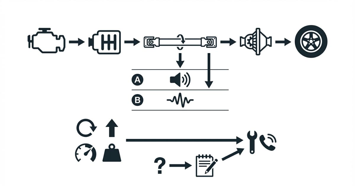 異音や振動が出たら再現条件を整理して点検判断へ進む流れを示す文字なし図解