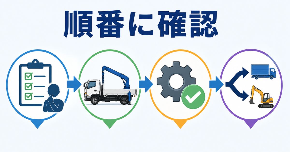 PTOの有無だけでなく作業目的や作動条件を順番に確認する流れを示す図解