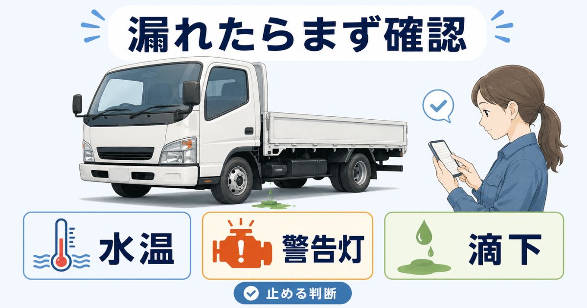 トラックのラジエーター液漏れで水温や警告灯や滴下をまず確認するアイキャッチ画像