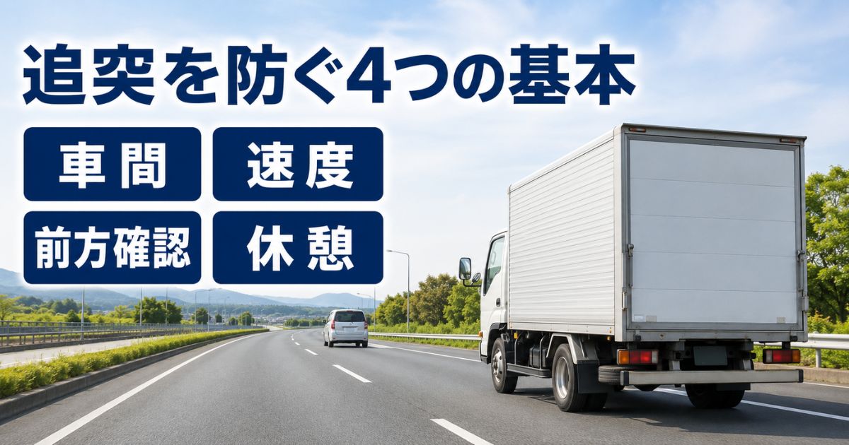 十分な車間を確保して走行するトラックと追突防止の4つの基本