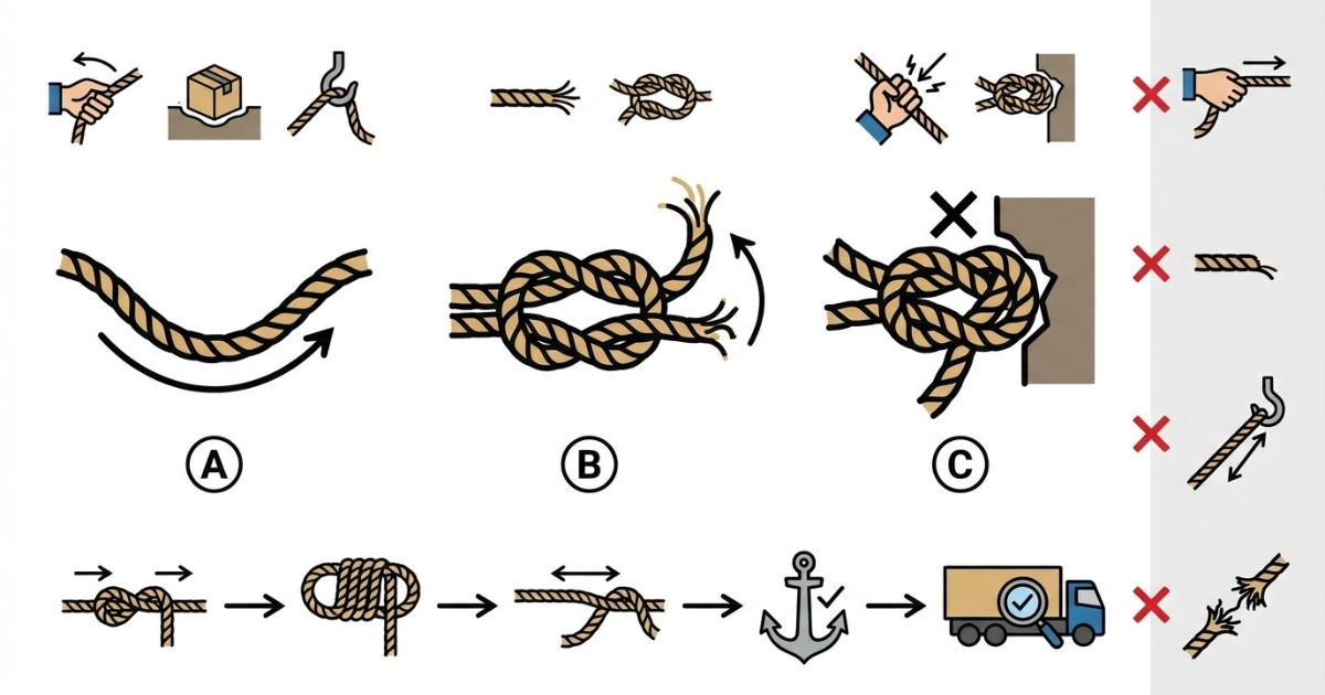 緩む・ほどける・解けないの失敗例と回避の判断分岐を示す文字なし図解